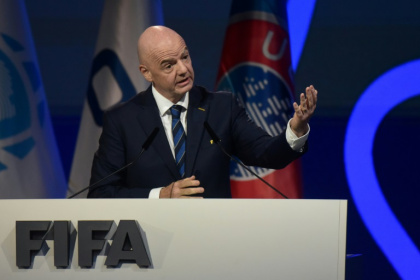 FIFA president Gianni Infantino speaks at FIFA's Congress in Paraguay on Thursday, where European delegates left early following the football supremo's late arrival - DANIEL DUARTE (AFP)