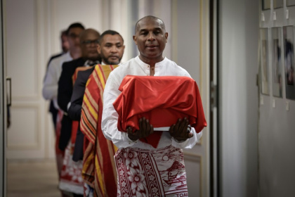 This is the first time France has returned human remains under the law passed in 2023 - STEPHANE DE SAKUTIN (AFP)