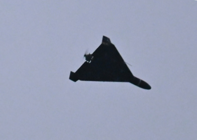 An Iranian-designed drone seen over the Ukrainian capital in December 2025 - Sergei SUPINSKY (AFP)